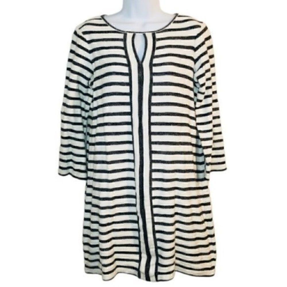 Max Studio Comfy Weekend Shift Tunic Dress Grey Stripe M